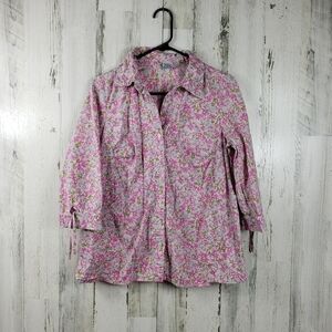 old navy maternity pink flower button down shirt women's size medium